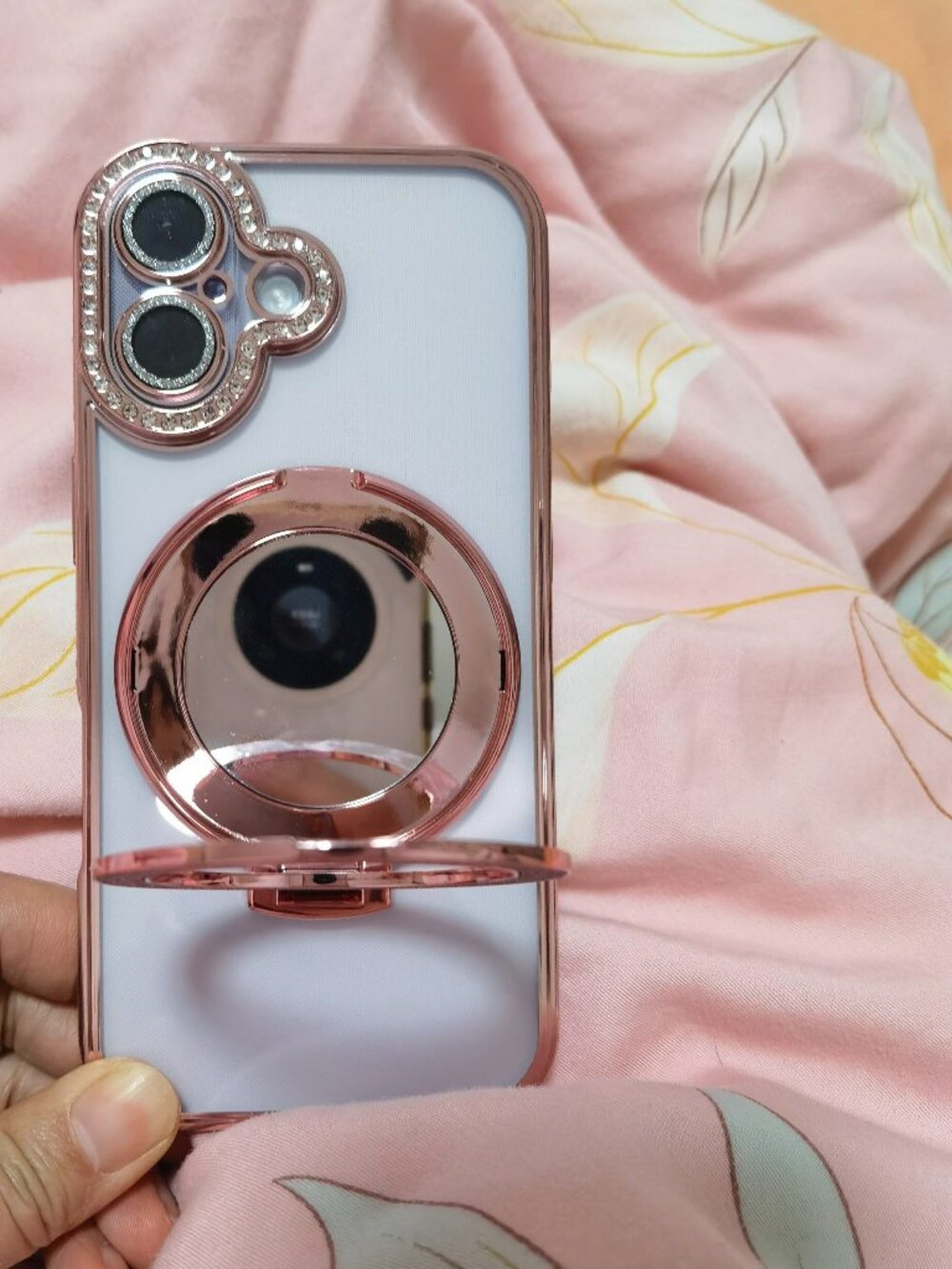 Glam Rose Gold Clear Rhinestone Case  Mirror Stand